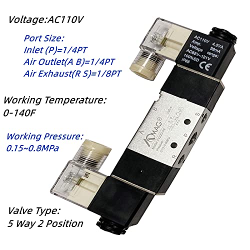 Válvula solenóide pneumática AOMAG 4V220-08 AC 110V 1/4 PT Double Boble Pilot Operated 2 Position 2 Posição de 5 vias