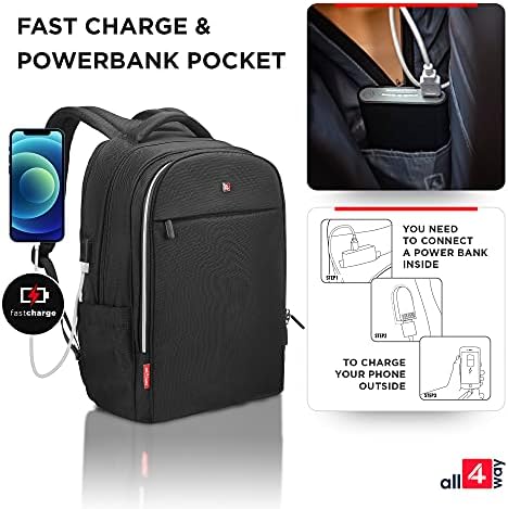All4way Premium Laptop Mackpack For Mulheres Men - USB Quick Charge RFID 17 - Design suíço Anti -roubo, à prova d'água