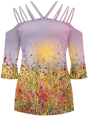 Camiseta gráfica para Lady Summer Summer Fall Comfort Color Roupos Trendy 3/4 Sleeve Crewneck Cotton Lounge Louse Fit