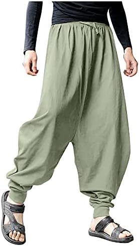 Calças de harém masculino, f_gotal masculino elástico casual yoga Baggy boho harém