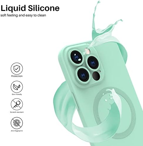 Caso magnético de silicone Ziye para iPhone 14 Pro Max com protetor de lente de câmera completa [com protetor de tela] [Compatível com Magsafe] Case de choque de silicone líquido para homens meninas, verde