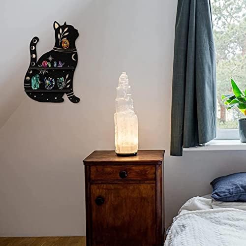 Frifer Belta de cristal de parede fofa - prateleira de cristal de lua de gato de madeira - prateleira de cristal montada