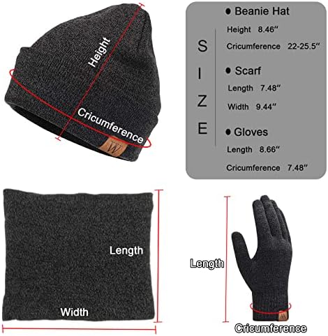 Luvas de cachecol de chapéu de inverno masculino 3 em 1, lã forrada grossa de chapéus de gorro quente, tampas de crânio de malha