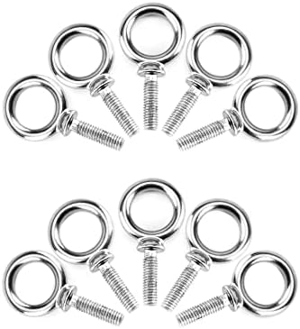 QWork parafuso de olho, 10 pacote de 10 pacote 3/8 x 1-1/4 UNC de grau marinho de aço inoxidável anel de anel de anel de anel de