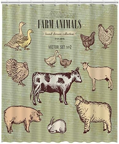 GCKG Farm Animais Coleção Vintage Vaca Pig Cabra Ovelha de Chicken Duck Ganso Turquia Rabit Rabbit Deblante Curta de chuveiro de banheiro 60x72 polegadas