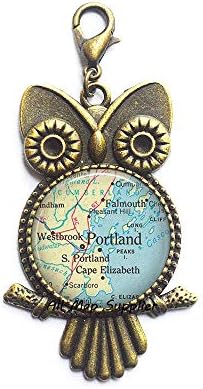 Allmapsupplier Moda Owl Zipper Pull Portland, Maine Map Flop Lobster, Portland Maine Owl Zipper Pull Portland Flop Portland