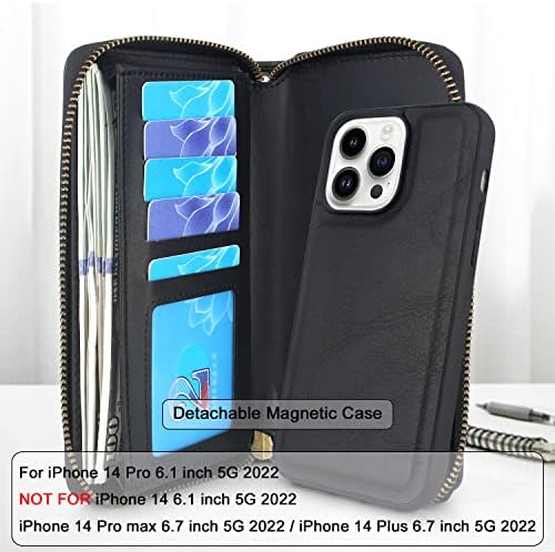 LACASS compatível com iPhone 14 Pro 6,1 polegadas 2022 CASE CROSSBIOLOBILIÁRIO DO ZIPPER DULA