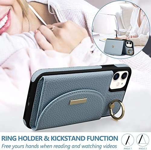 Caixa Keallce para iPhone 11 6.1 '' Caixa de carteira, capa de couro com 4 cartas, [suporte do anel de suporte Kickstand] Cobertura