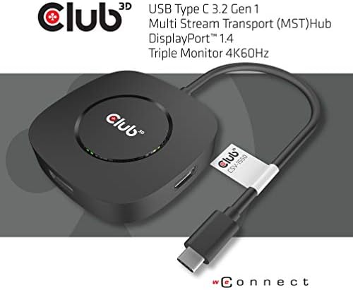 Clube 3d 3-porta USB-C para exibir MST Hub-3x 4k 60Hz- 8k 60Hz- 4K 120Hz com DSC 1.2- USB C para exibir o monitor triplo- Spitter