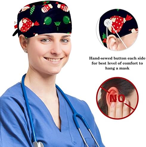 Chapéu de trabalho engraçado de Natal Tampa de esfoliação ajustável com botões e cabelo arco -arco para enfermeiro