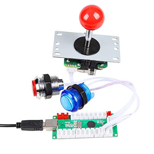 Fosiya 1 jogador codificador USB para PC Arcade joystick Red Ball Top Ball + 10x 5V Botões de arcade LED para jogos de arcade