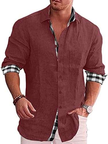 Camisas de grife para homens de linho de algodão de algodão colar de gola de lapela de colarinho de peito único Blusa