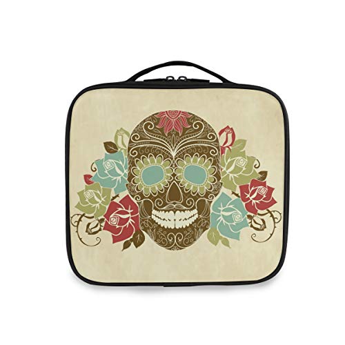 Alaza Skull and Roses Day Colorful Of The Dead Professional Cosmetic Makeup Bag Organizer Makeup Boxes