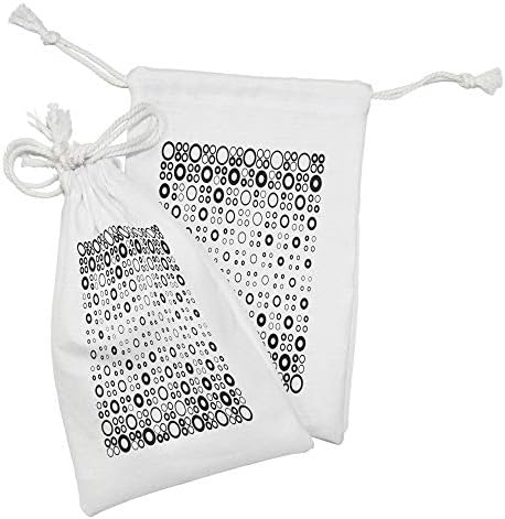 Ambesonne Geométrico Circuar bolsa de malha de 2, linhas de arte de ilipse em forma de vórtice de vórtice estampa de arte, saco de cordão pequeno para máscaras e favores de produtos de higiene pessoal, 9 x 6, branco preto branco