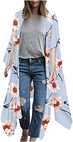 Cardigãs leves femininos Casaco Boho Camisas Florais Frente Aberta Kimono Sé Camisas Flowy Shawl Blush Tops Blouse Tops