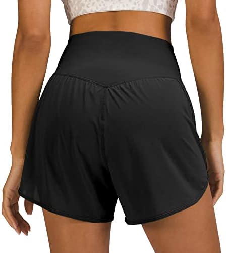 Shorts de ioga de cintura alta feminina malha elástica de cintura esportiva de treino atlético