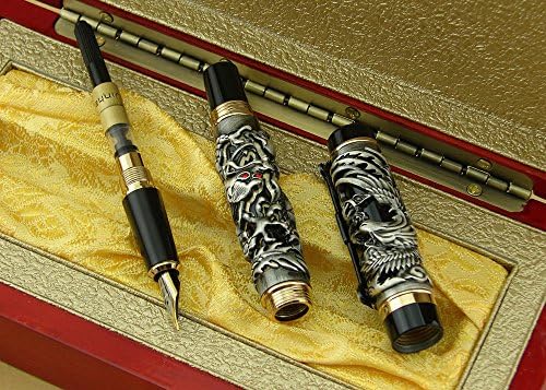 Jinhao Dragon Phoenix Fountain Pen de escrita fina de luxo conjunto de estojos pretos vintage com assinatura do conversor de recarga