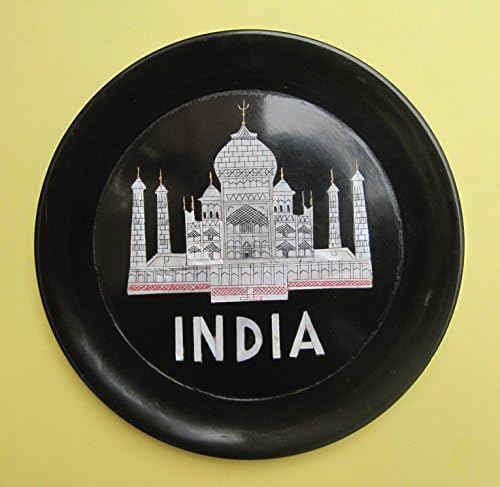 Craftslook Placa de mármore preto Taj Mahal Paua Shell Gems Inclado Handmade for Home Decor 6