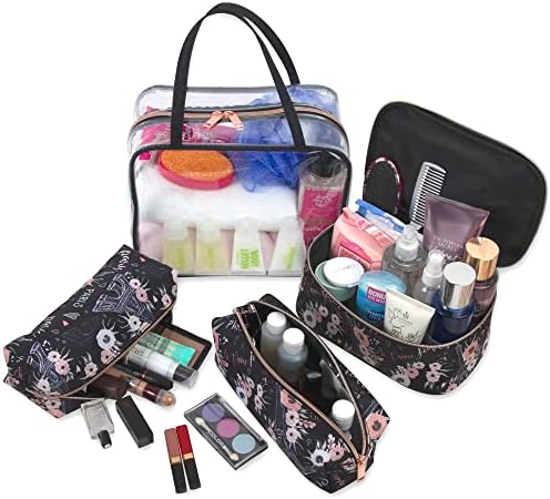Conjunto de bolsas de higiene pessoal de 4 peças Emma & Chloe, casa à prova d'água, sacolas de maquiagem de estoque