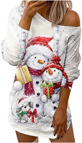Vestidos para mulheres 2022 Vestido de regresso a casa de Natal 3D ombro inclinado de ombro de manga comprida Mini vestido de