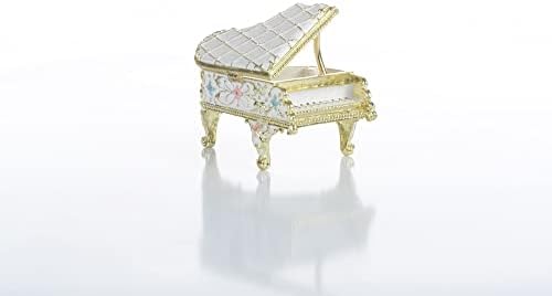 Caixa de bugigangas brancas de piano de piano decorado com flores decoração musical exclusiva tocando música bela jóias