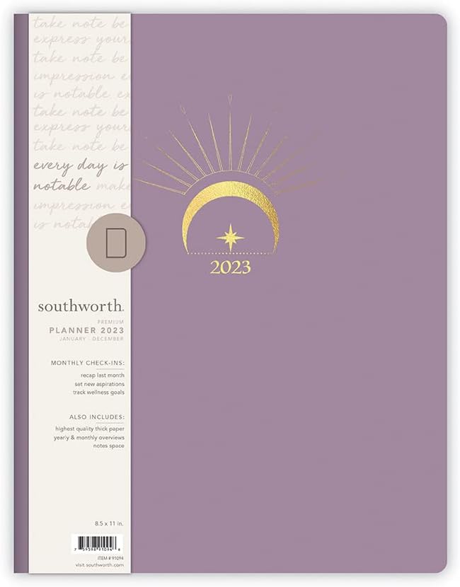 Planejador de Southworth, 8,5 x 11, Celestial Bohemian Dusty Purple, Premium 28#/105 GSM, grande flexível