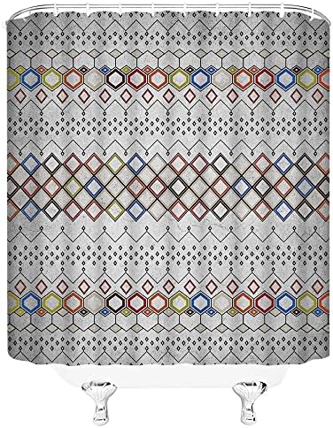 CHUI decoração boho cortina de chuveiro geométrico colorido diamante colorido chevron marroquino trellis geo retro moderno elegante