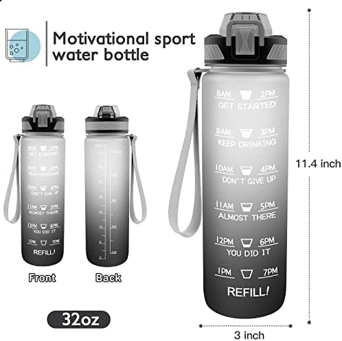 Garrafas de água de 32 onças com horários para beber, garrafa de água esportiva motivacional com palha, jarro de
