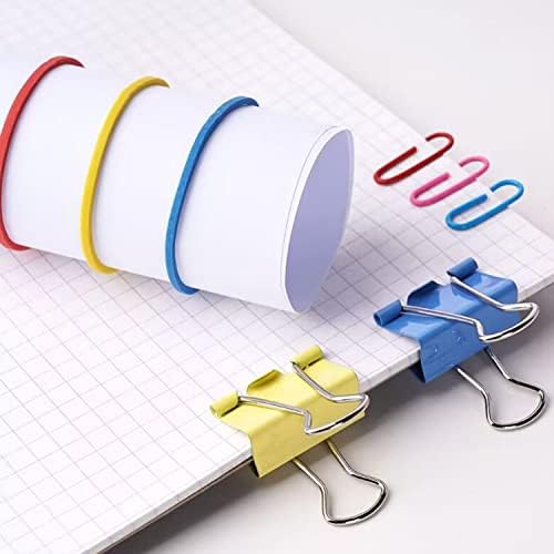 Aidoit 340pcs clipes coloridos clipes de papel conjunto de borracha, tamanhos variados grandes, médios e pequenos com caixa