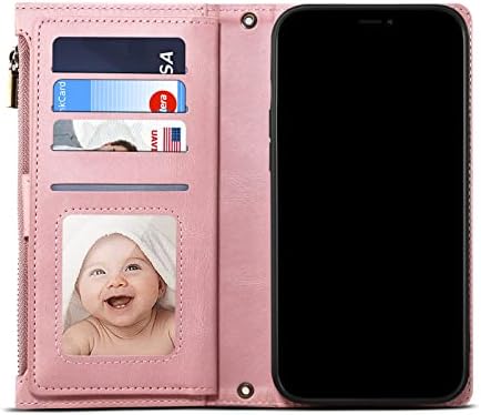 Caixa de flip de flip capa de capa de celular compatível com iPhone 13 mini, capa com zíper com slot de suporte para cartão de
