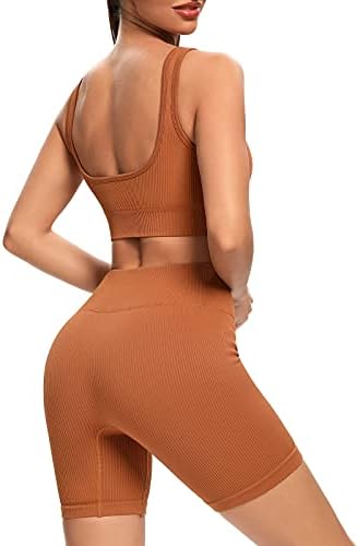 Supjade Buscando Yoga Roupa de exercícios para mulheres shorts de 2 peças Leis de cintura alta com cintura com conjuntos de ginástica