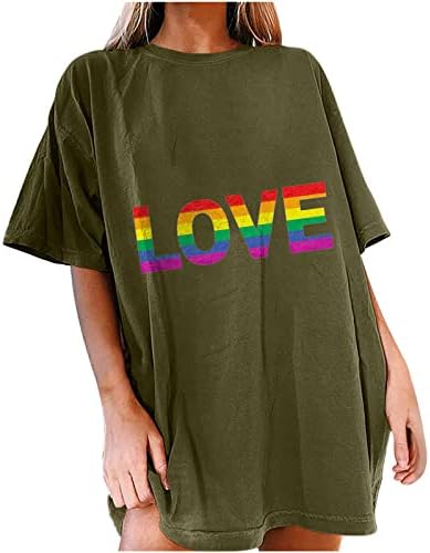 Blusa para mulheres de verão soltar ombro de manga curta tshirts arco -íris letra túnica gráfica túnica leve camisetas