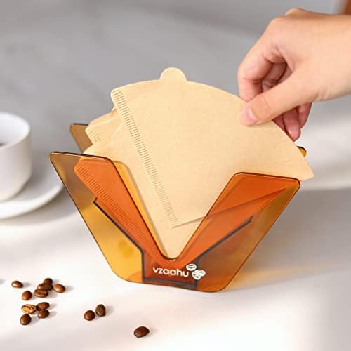 Vzaahu Cafeter Suporte de filtro de café Brown Set com 100pcs V60 Filtros papel para derramar sobre o restaurante de cozinha
