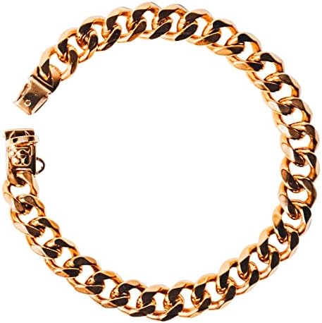 Bully Chainz Ares Small Gold Curb Link Chain Metal Dog Collars com fivela de fivela - Cadeia de ouro de 18k Link para cães pesados