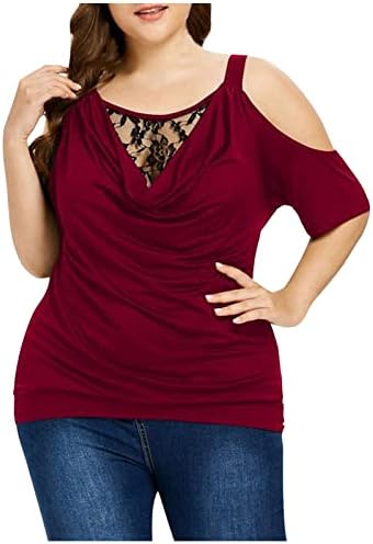 Camiseta de blusa de verão no outono para feminino 2023 Roupas frias algodão de renda de ombro frio Tamart básico de tamanho grande
