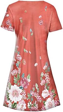 Vestidos de praia para mulheres, Ress for Women Women Floral Manga curta V Nech Casual Fit Fit Flue Dress Praia Mini camiseta