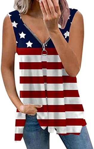 4 de julho Tampas de tanque de camisa para mulheres sem mangas V camiseta de pescoço dos EUA Estrelas