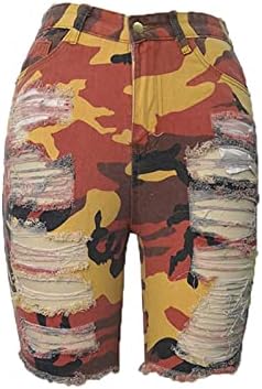 Jeke-DG Shorts de camuflagem femininos angustiados com cintura alta Bermuda Bermuda Shorts jeans de camuflagem na altura do