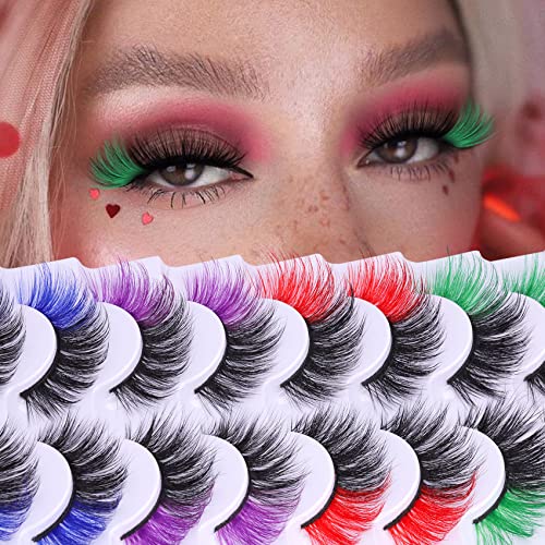 Cílios de Natal de Colorido de Cílios Nurais Wispy Lashes de vison com festival de cores decorativo colorido C Curl gato