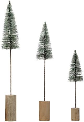Cooperativa criativa 4-3/4 Round x 21-1/2 H árvore falsa com acabamento de neve e base de madeira, figuras verdes e estatuetas,