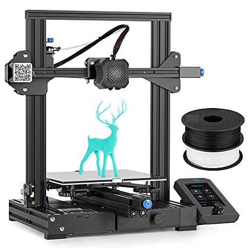 Atualizada Creality Ender 3 V2 3D Impressora com filamentos de 1 kg de branco e 1 kg, projeto de estrutura integrado com placa -mãe