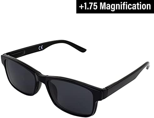 Óculos globais de leitura de visão +1,75 Magração preta com lente clara e tonalidades de clipe polarizadas de correspondência
