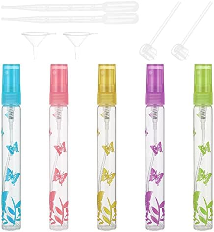 Superfindings 10pcs 10ml Butterfly Pattern Mini Glass Spray Garrafas com pulverizador de névoa fino e gotas de plástico