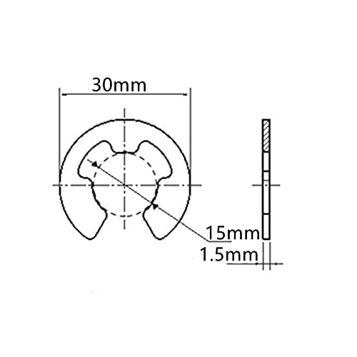 Arruelas de anel de retenção externas de clipe E M15, anel de retentor de encaixe do eixo de 5 mm, aço carbono preto, 80pcs