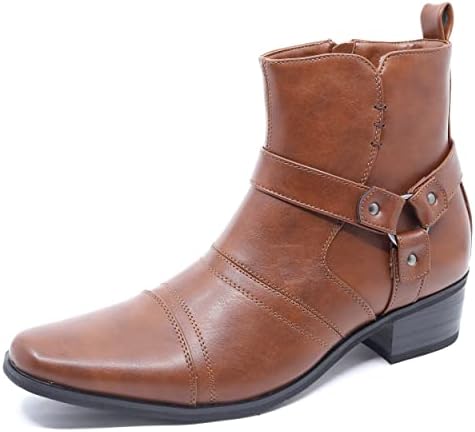 MetroCharm Men's Casual Belt Strap Craved Cowboy Shoes Western-01