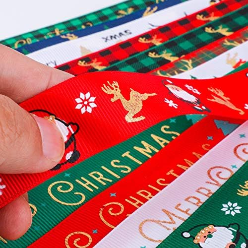 Konsait 12 jardas 1 Wide Christmas Ribbon Conjunto, fitas de grosta de férias para embalagem de pacote de presentes, fita de