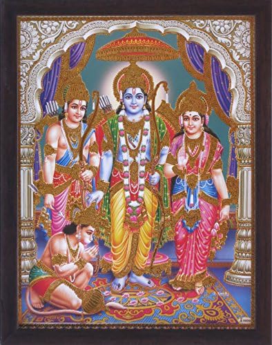 Hanuman Ram Darbar, uma reunião auspiciosa e sagrada e hindu auspiciosa de Lord Ram, Sita e Laxman, uma pintura de pôster religiosa