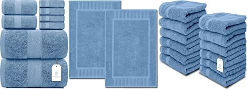 Classic clássico Luxo Banho azul claro Conjunto de banho de luxo tapete | 2 pacote de panos de algodão de luxo | 12 pacote de