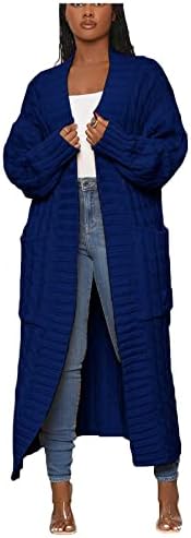 Bassin Cardigans longos para mulheres de manga comprida Botão de malha de manga para baixo Midi Sweater Long Open Front Casat