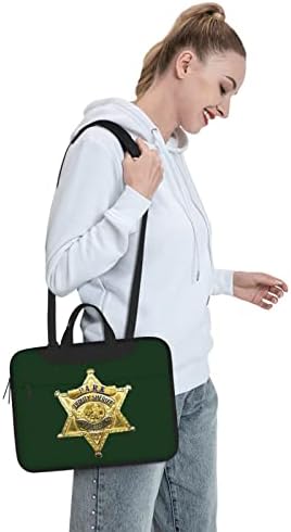 Badges do xerife Laptop Saco de capa de capa portátil Crossbody Messenger Brahtercase w/alça de cinta, 13 14 15,6 polegadas